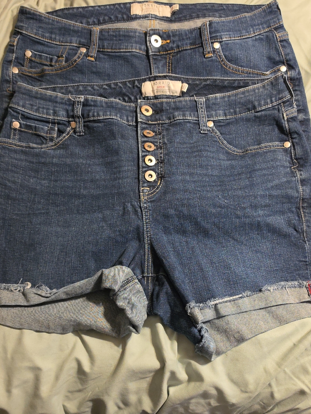 torrid Indigo Blue Button-Front Rolled Hem Jean Shorts